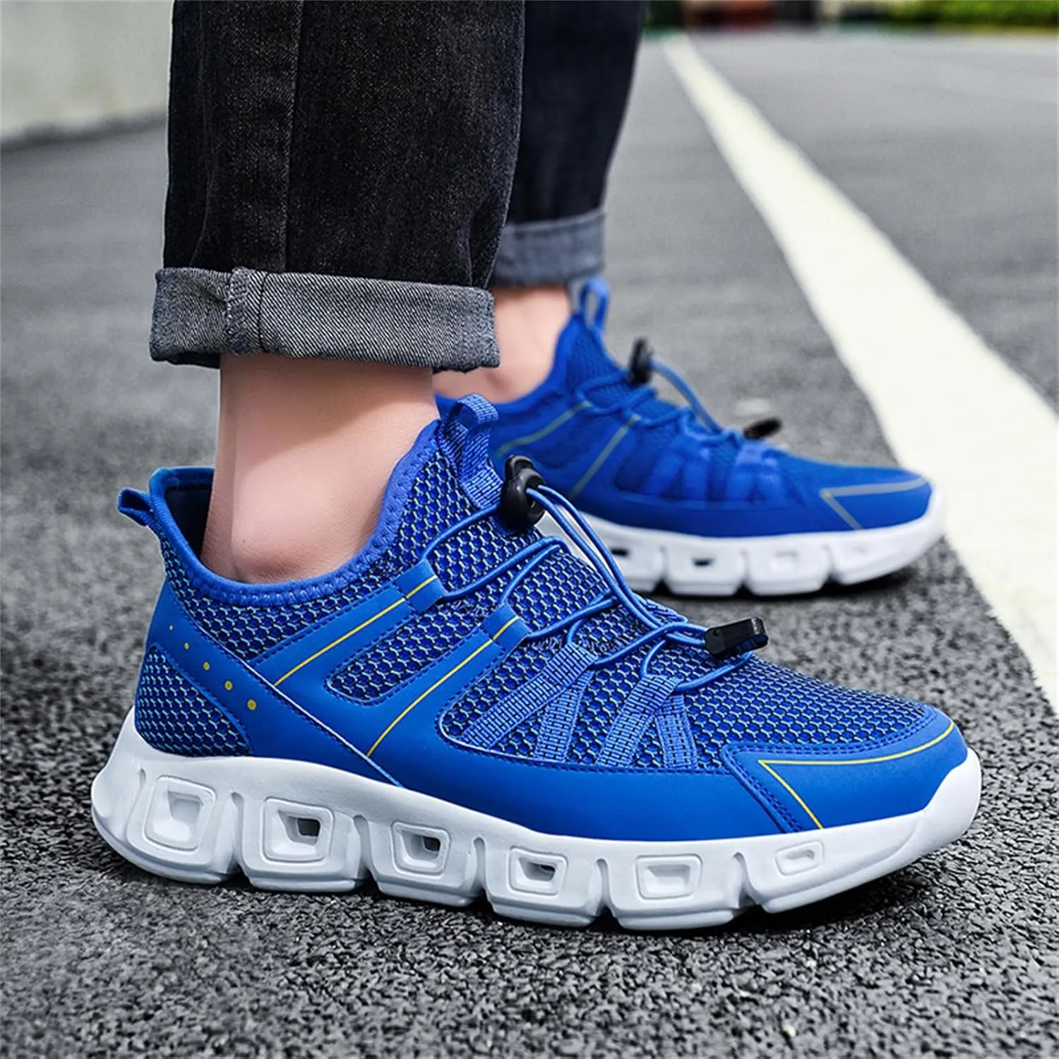 Mens Breathable Mesh Slip-On Fashion Sneakers with Elastic Band Lightweight Soft Sole Trail Running Shoes Walking Sports Shoes