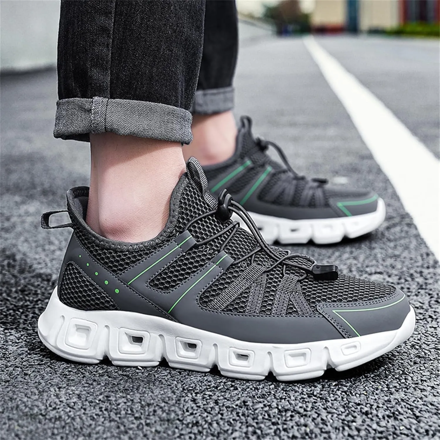 Mens Breathable Mesh Slip-On Fashion Sneakers with Elastic Band Lightweight Soft Sole Trail Running Shoes Walking Sports Shoes