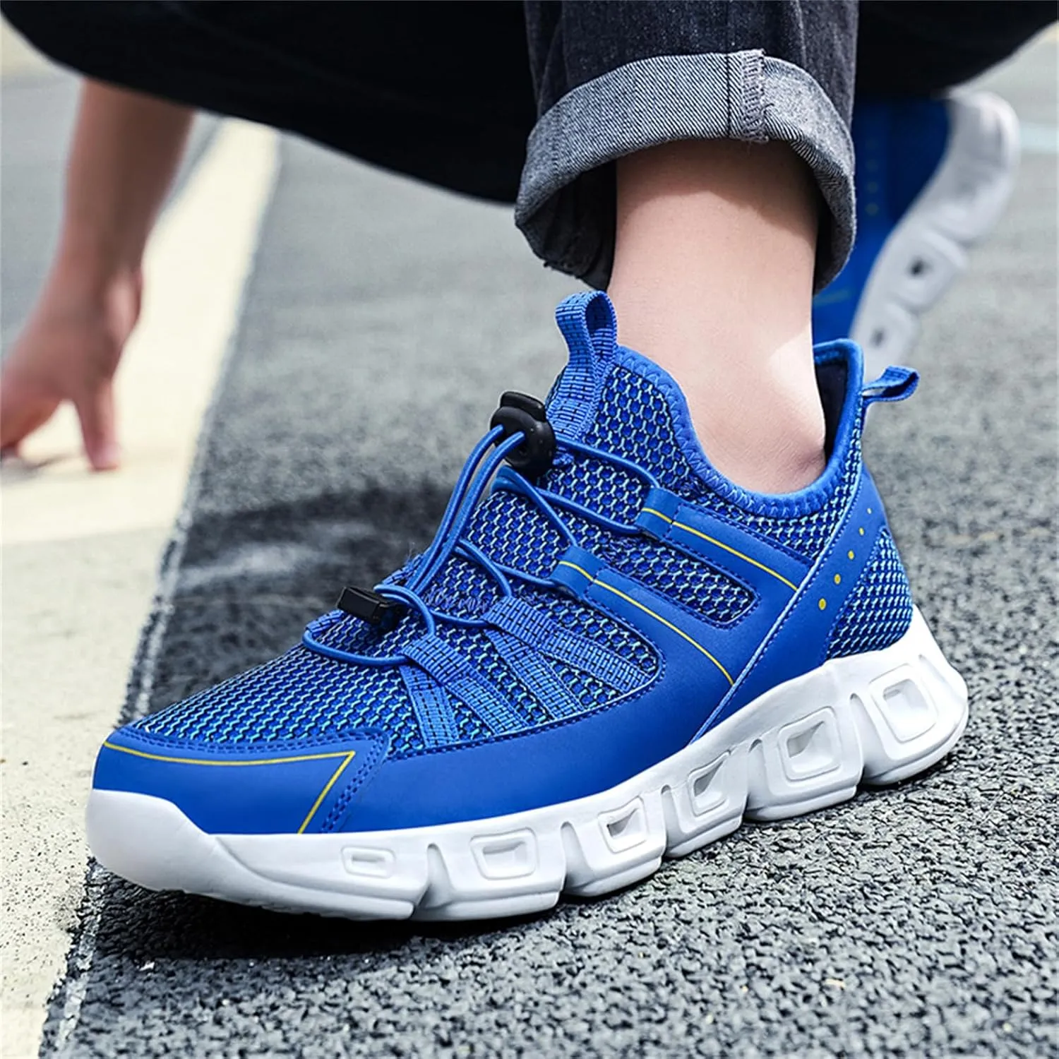 Mens Breathable Mesh Slip-On Fashion Sneakers with Elastic Band Lightweight Soft Sole Trail Running Shoes Walking Sports Shoes