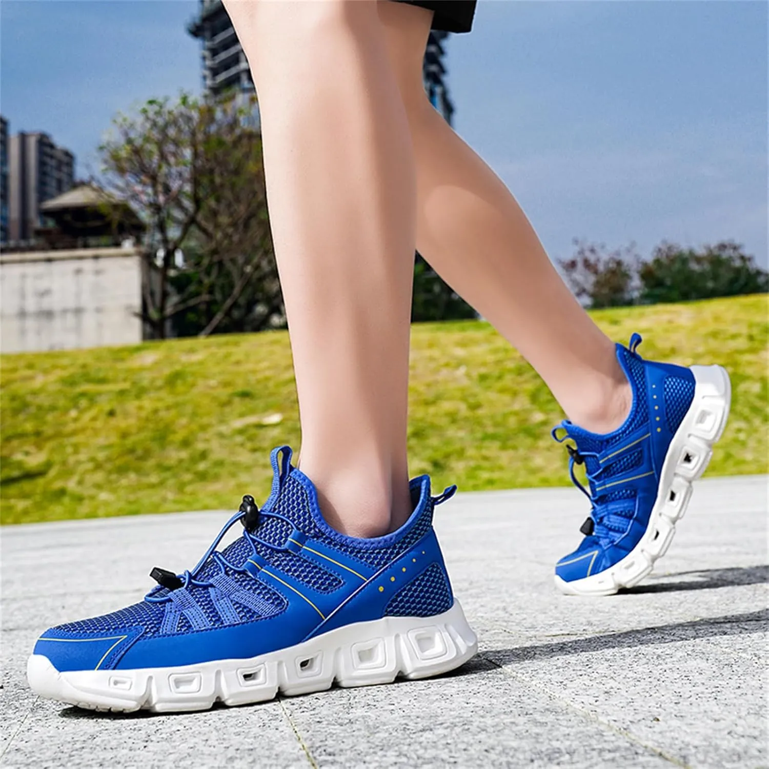 Mens Breathable Mesh Slip-On Fashion Sneakers with Elastic Band Lightweight Soft Sole Trail Running Shoes Walking Sports Shoes