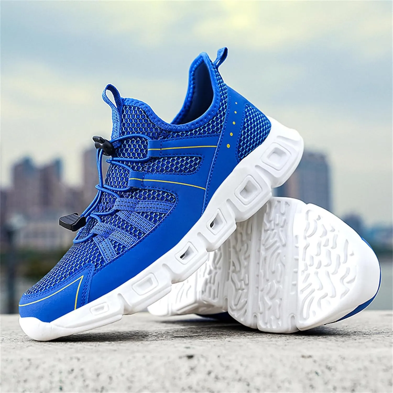 Mens Breathable Mesh Slip-On Fashion Sneakers with Elastic Band Lightweight Soft Sole Trail Running Shoes Walking Sports Shoes