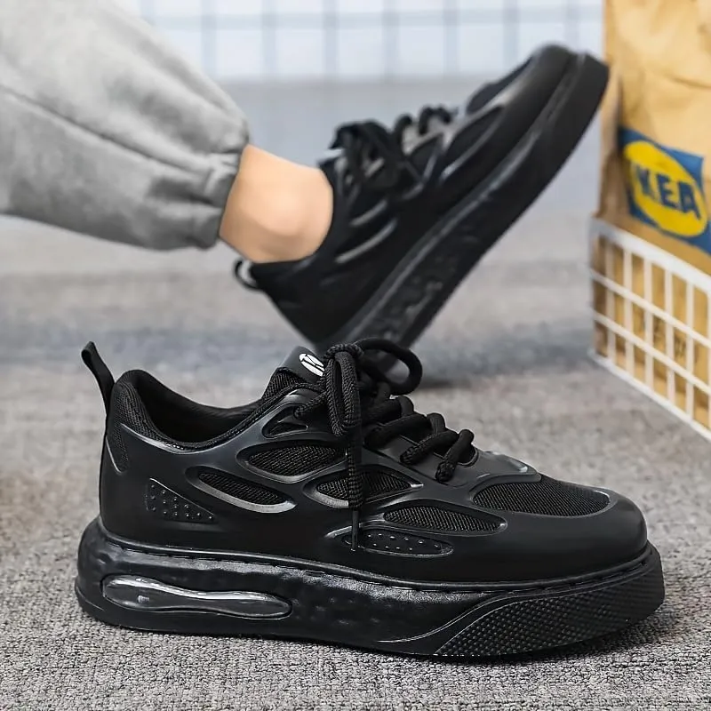Men's Breathable Mesh Sneakers - Casual Low-Top Lace-Up Shoes with Air Cushion for Comfort