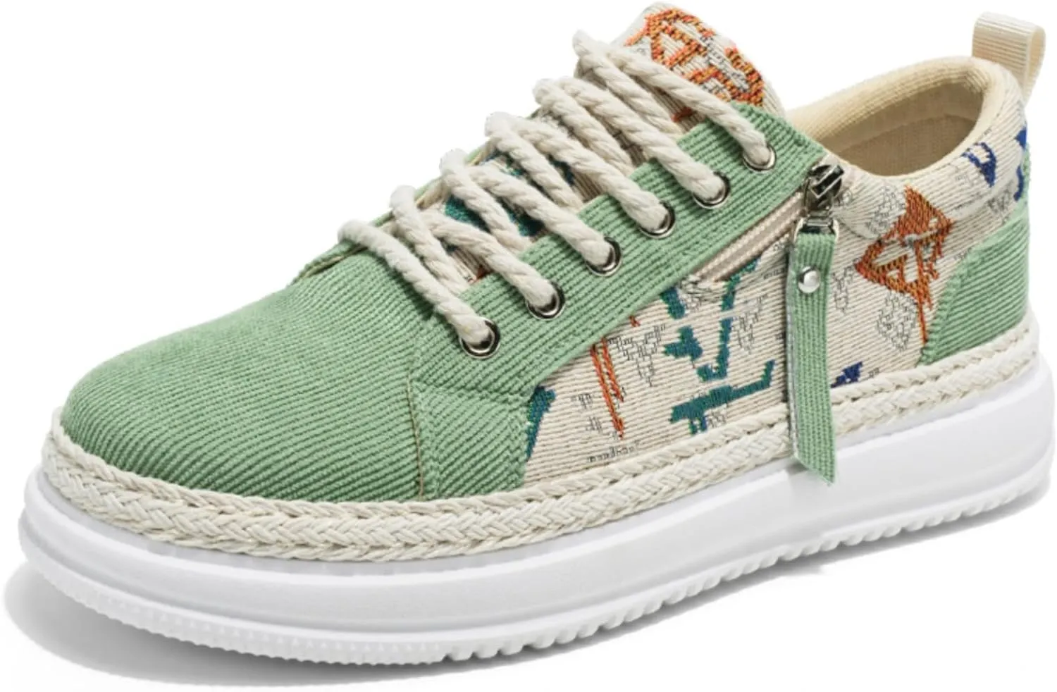Men's Canvas Sneakers with Contrast Stitching & Adjustable Lace-Up - Side Zipper Closure & Breathable Mesh Lining for Urban Exploration