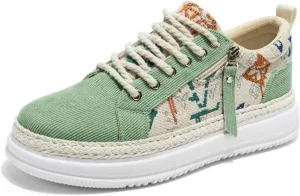 Men's Canvas Sneakers with Contrast Stitching & Adjustable Lace-Up - Side Zipper Closure & Breathable Mesh Lining for Urban Exploration