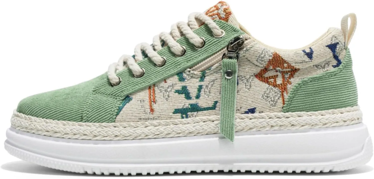 Men's Canvas Sneakers with Contrast Stitching & Adjustable Lace-Up - Side Zipper Closure & Breathable Mesh Lining for Urban Exploration