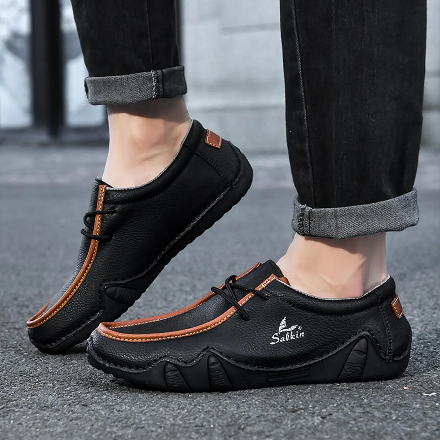 Men's Casual Wide Loafers Comfort Round Toe Slip On Faux Leather Walking Shoes Sofft Lightweight Moccasin Boat Shoes for House Outdoor Driving Travel