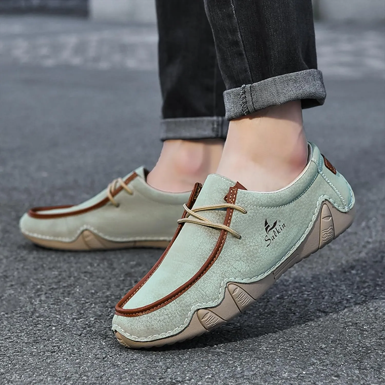 Men's Casual Wide Loafers Comfort Round Toe Slip On Faux Leather Walking Shoes Sofft Lightweight Moccasin Boat Shoes for House Outdoor Driving Travel
