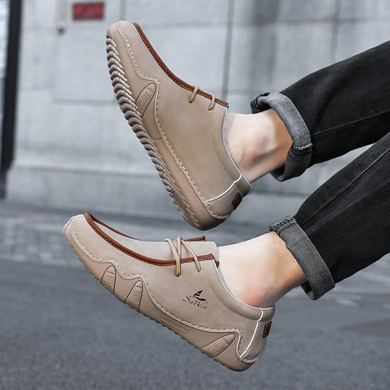 Men's Casual Wide Loafers Comfort Round Toe Slip On Faux Leather Walking Shoes Sofft Lightweight Moccasin Boat Shoes for House Outdoor Driving Travel