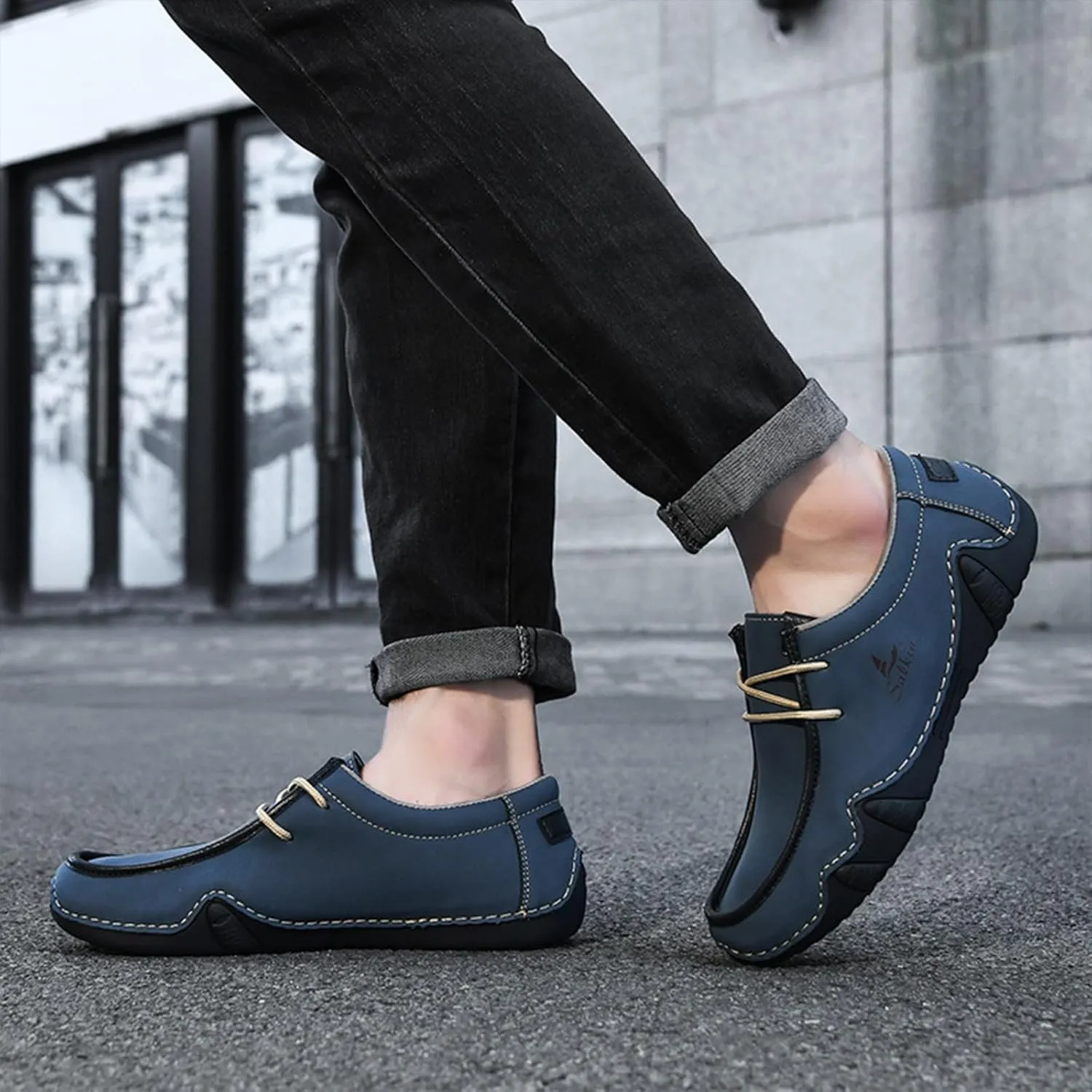 Men's Casual Wide Loafers Comfort Round Toe Slip On Faux Leather Walking Shoes Sofft Lightweight Moccasin Boat Shoes for House Outdoor Driving Travel