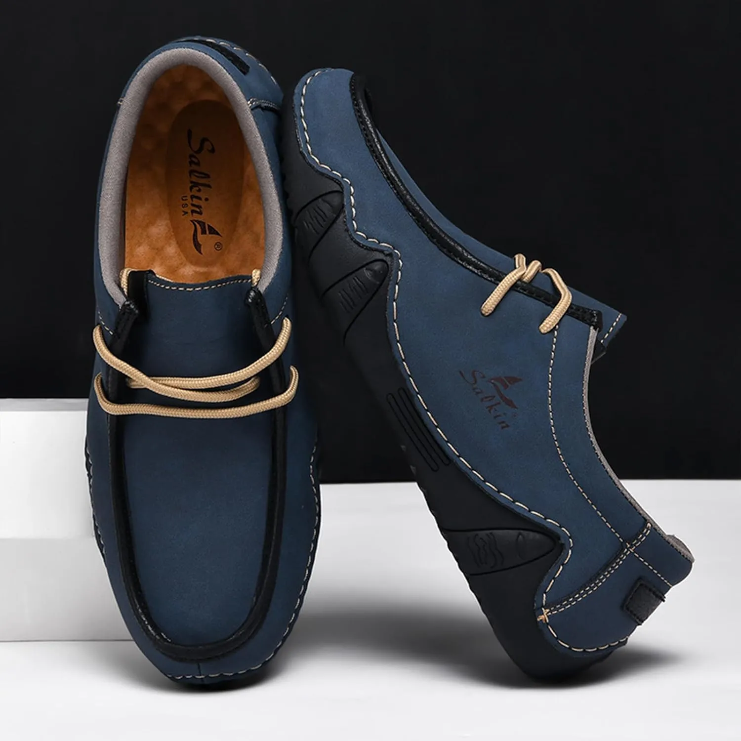 Men's Casual Wide Loafers Comfort Round Toe Slip On Faux Leather Walking Shoes Sofft Lightweight Moccasin Boat Shoes for House Outdoor Driving Travel