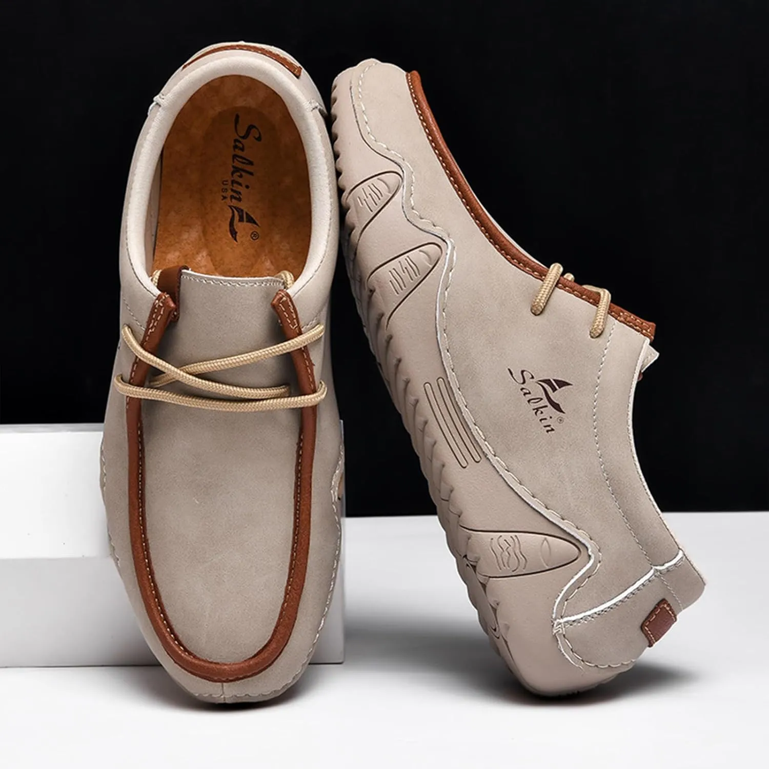 Men's Casual Wide Loafers Comfort Round Toe Slip On Faux Leather Walking Shoes Sofft Lightweight Moccasin Boat Shoes for House Outdoor Driving Travel