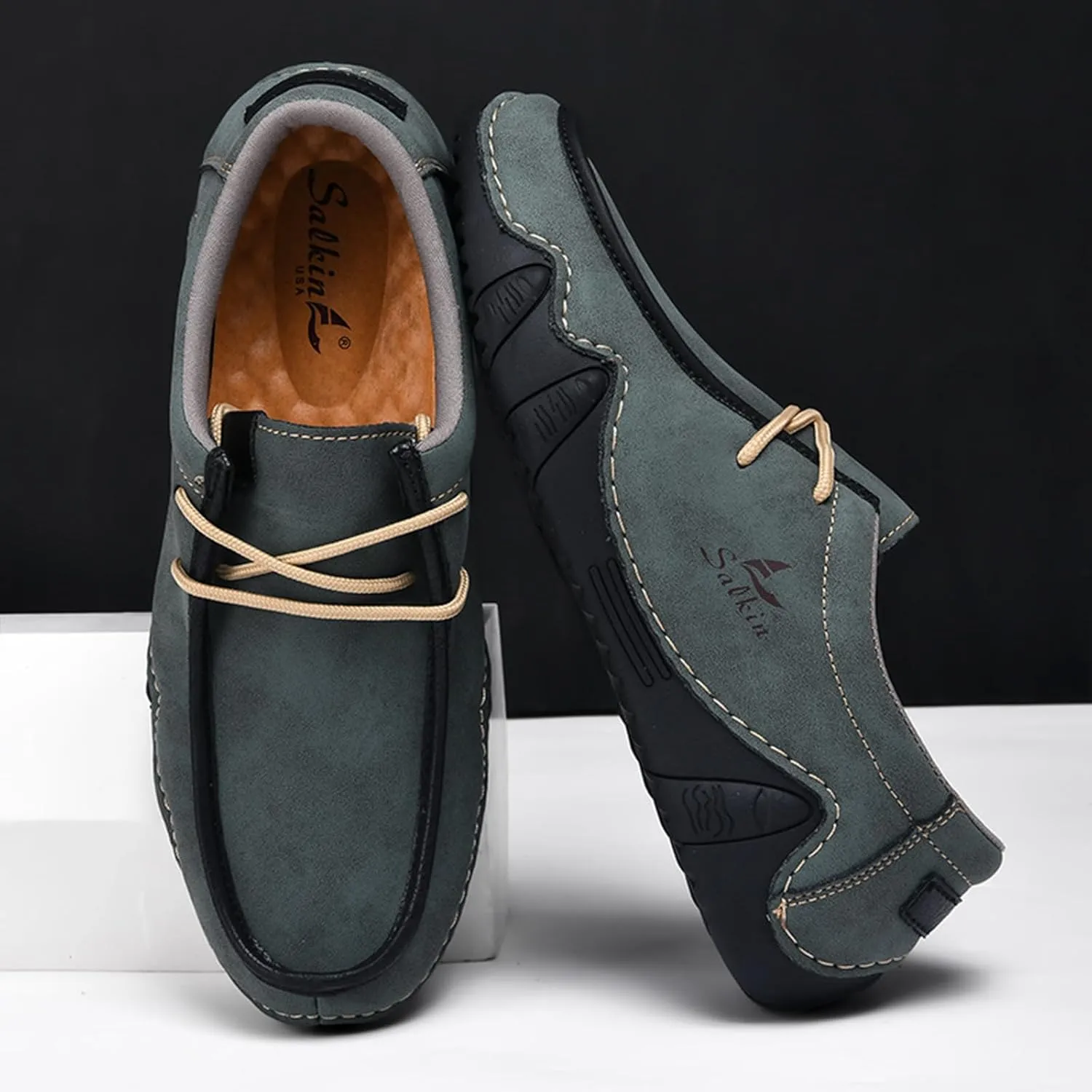 Men's Casual Wide Loafers Comfort Round Toe Slip On Faux Leather Walking Shoes Sofft Lightweight Moccasin Boat Shoes for House Outdoor Driving Travel