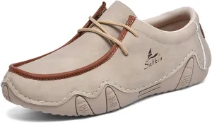 Men's Casual Wide Loafers Comfort Round Toe Slip On Faux Leather Walking Shoes Sofft Lightweight Moccasin Boat Shoes for House Outdoor Driving Travel