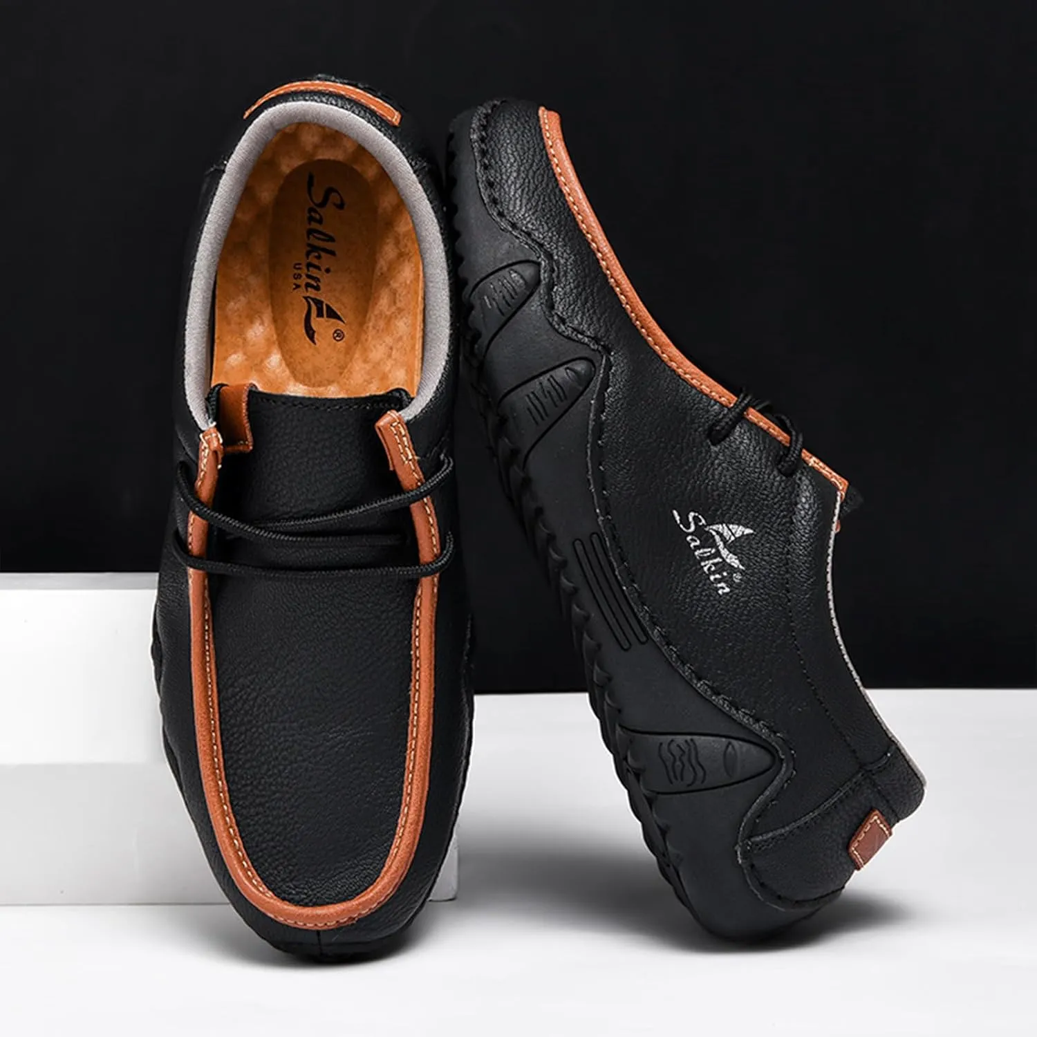 Men's Casual Wide Loafers Comfort Round Toe Slip On Faux Leather Walking Shoes Sofft Lightweight Moccasin Boat Shoes for House Outdoor Driving Travel
