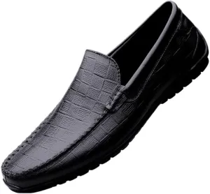 Men's Classic Slip On Dress Shoes Leather Casuals Derby Shoes Handmade Wedding Classic Loafers Shoes Fashion Tuxedo for Men(Black,8)