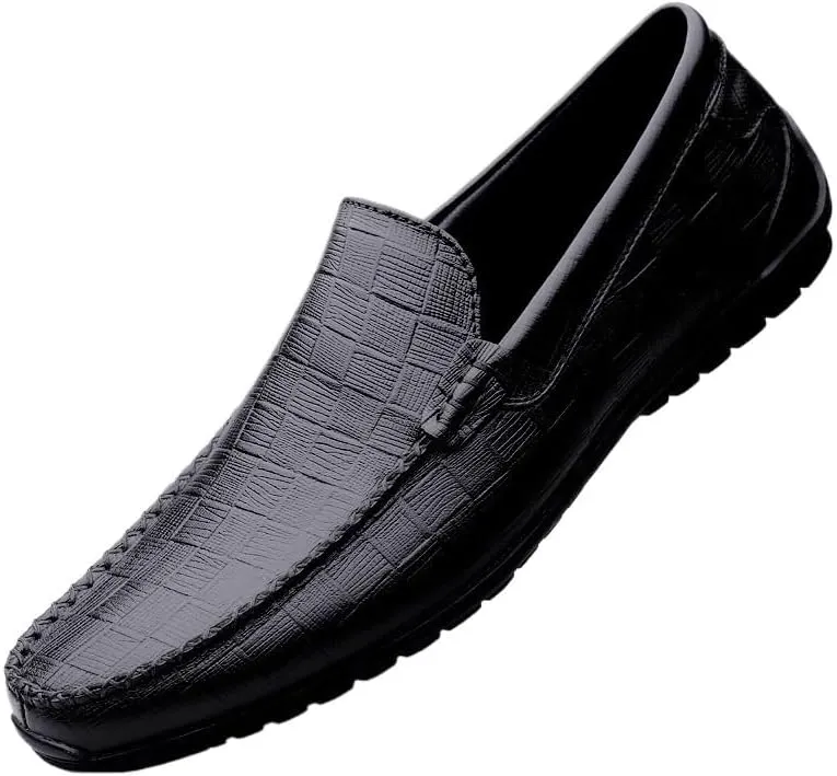 Men's Classic Slip On Dress Shoes Leather Casuals Derby Shoes Handmade Wedding Classic Loafers Shoes Fashion Tuxedo for Men(Black,8)