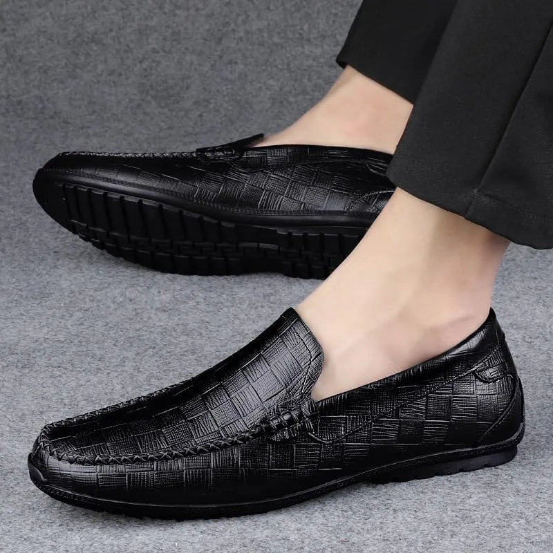 Men's Classic Slip On Dress Shoes Leather Casuals Derby Shoes Handmade Wedding Classic Loafers Shoes Fashion Tuxedo for Men(Black,8)
