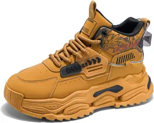 Men's Fashion High Top Chunky Sneakers - Thick Sole Dad Shoes with Cushioned Insole & Anti-Slip Design | Breathable Mesh Footwear for Urban & Outdoor Activities