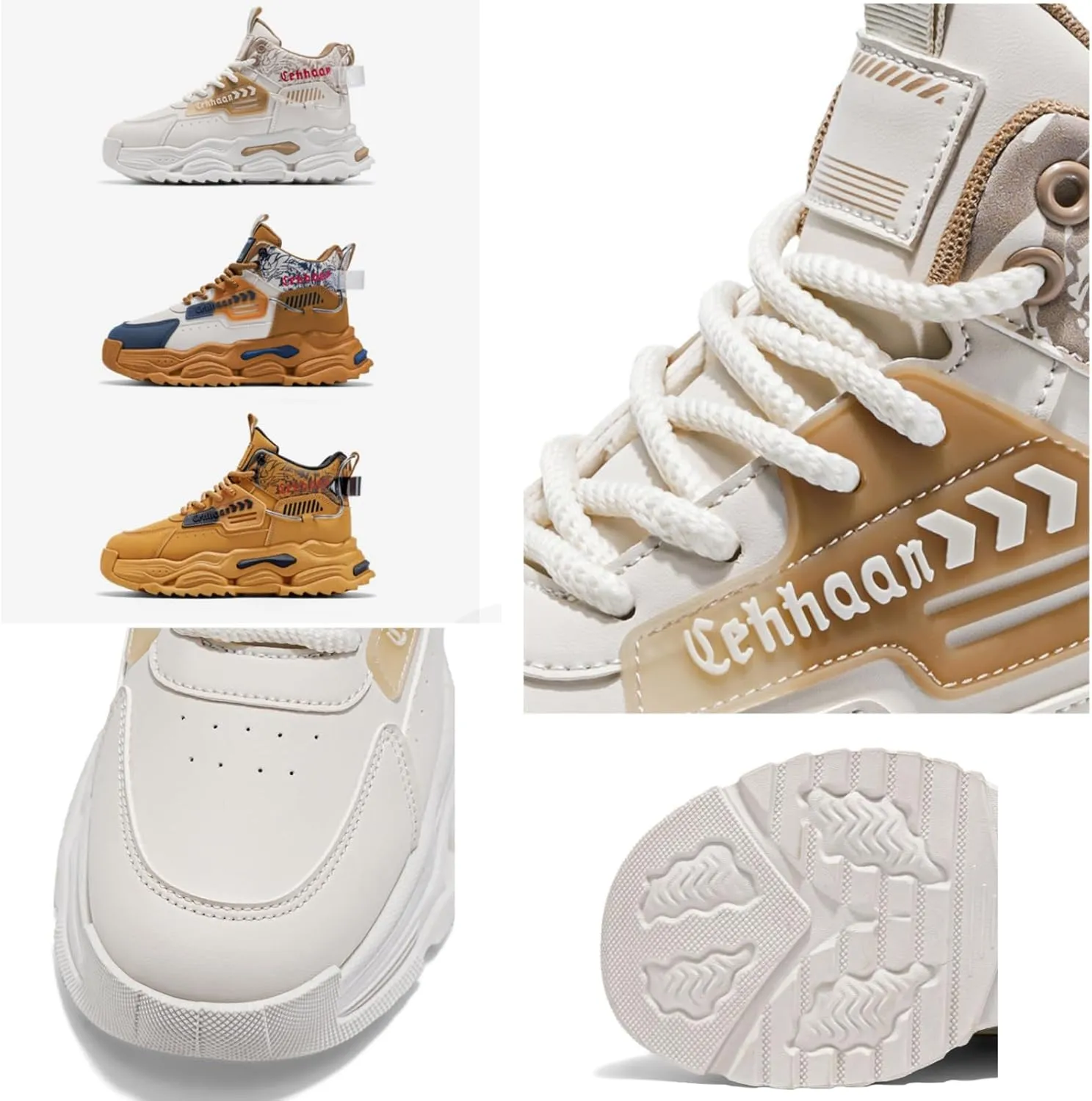 Men's Fashion High Top Chunky Sneakers - Thick Sole Dad Shoes with Cushioned Insole & Anti-Slip Design | Breathable Mesh Footwear for Urban & Outdoor Activities