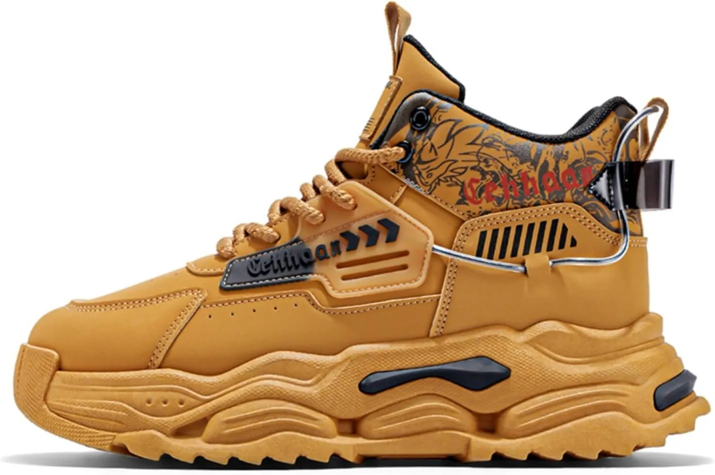 Men's Fashion High Top Chunky Sneakers - Thick Sole Dad Shoes with Cushioned Insole & Anti-Slip Design | Breathable Mesh Footwear for Urban & Outdoor Activities