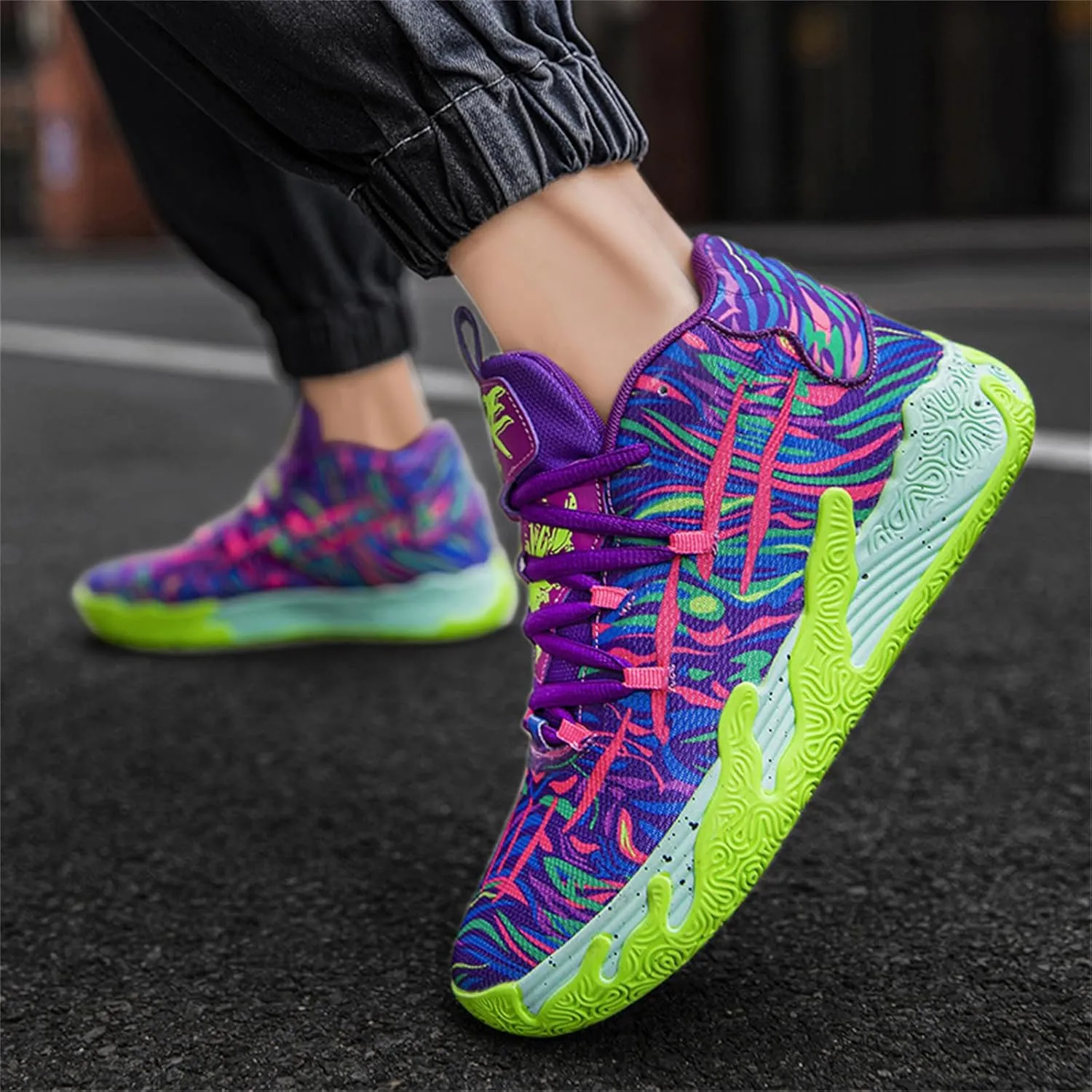 Men's Fashion High Top Lace Up Basketball Shoes Lightweight Non Slip Casual Outdoor Sneakers for Tennis Walking Volleyball