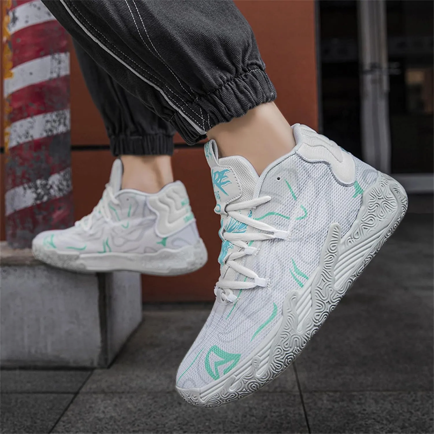 Men's Fashion High Top Lace Up Basketball Shoes Lightweight Non Slip Casual Outdoor Sneakers for Tennis Walking Volleyball