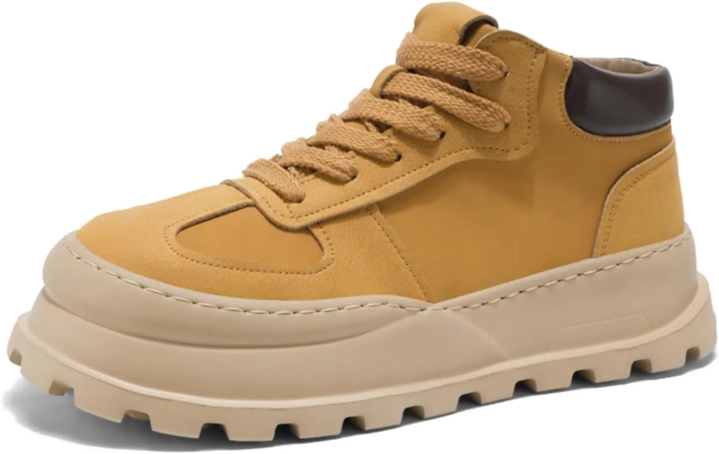 Mens Fashion Suede Leather Lace Up Platform Sneakers Casual Retro Round Toe Non Slip Flats Orthotic Sport Shoes for Walking Daily Travel