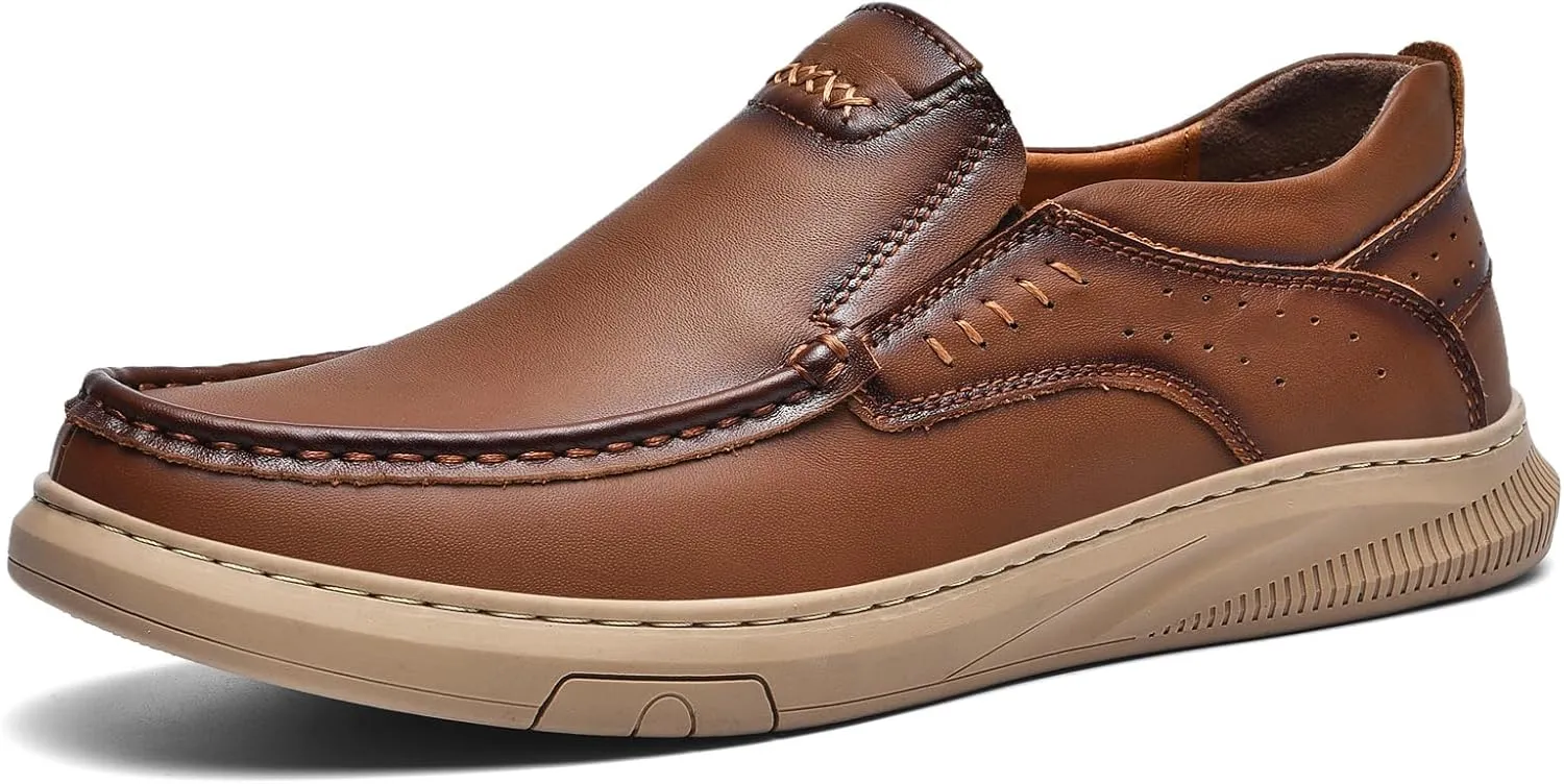 Mens Genuine Leather Handmade Loafers - Slip-On Lightweight Business Casual Dress Shoes with Slip-Resistant & Breathable Design,All-Day Comfort for Office,Driving,Walking