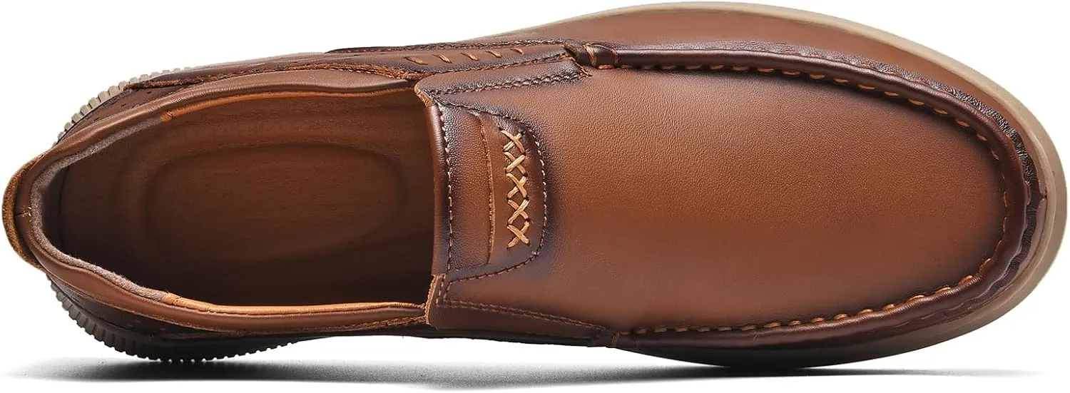 Mens Genuine Leather Handmade Loafers - Slip-On Lightweight Business Casual Dress Shoes with Slip-Resistant & Breathable Design,All-Day Comfort for Office,Driving,Walking