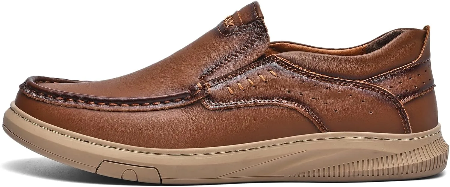 Mens Genuine Leather Handmade Loafers - Slip-On Lightweight Business Casual Dress Shoes with Slip-Resistant & Breathable Design,All-Day Comfort for Office,Driving,Walking