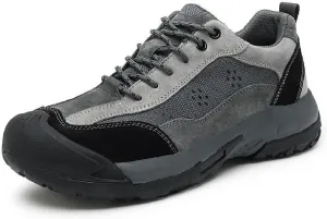 Men's Genuine Leather Waterproof Hiking Shoes Casual Lace Up Comfortable Protective Cap Toe Non-Slip Platform Trekking Sneakers for Outdoor Trailing Camping Walking Shoes