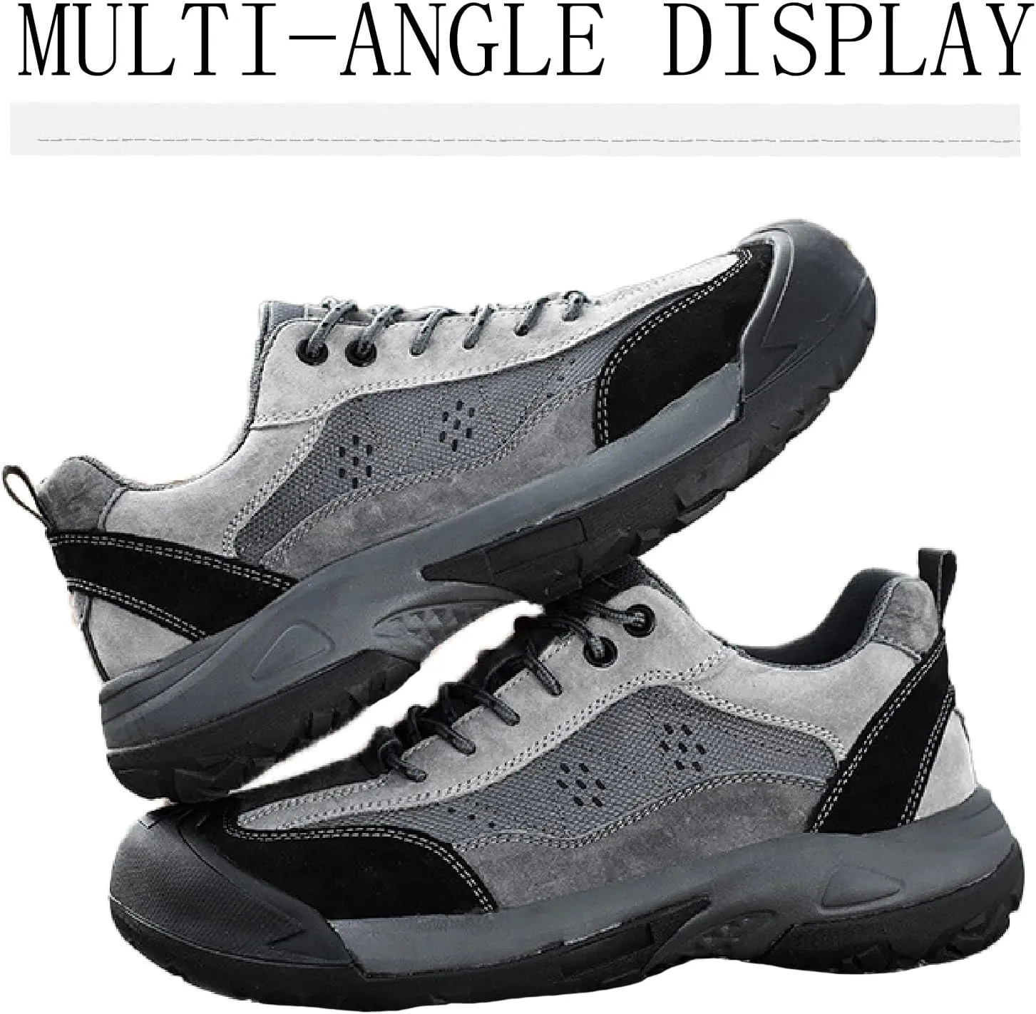 Men's Genuine Leather Waterproof Hiking Shoes Casual Lace Up Comfortable Protective Cap Toe Non-Slip Platform Trekking Sneakers for Outdoor Trailing Camping Walking Shoes