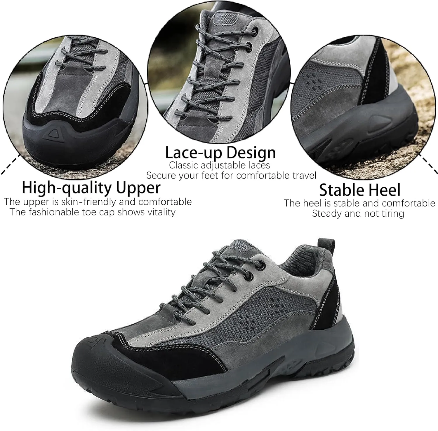 Men's Genuine Leather Waterproof Hiking Shoes Casual Lace Up Comfortable Protective Cap Toe Non-Slip Platform Trekking Sneakers for Outdoor Trailing Camping Walking Shoes