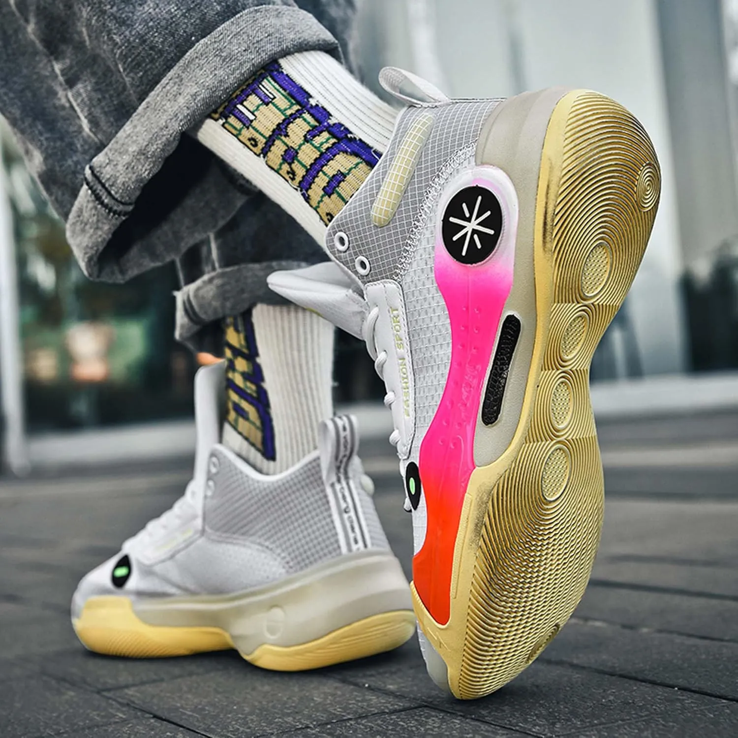 Men's High Top Basketball Shoes Fashion Breathable Sneakers Teenagers Training Competition Shoes Women's Outdoor Running Shoes Fashion Casual Walking Shoes