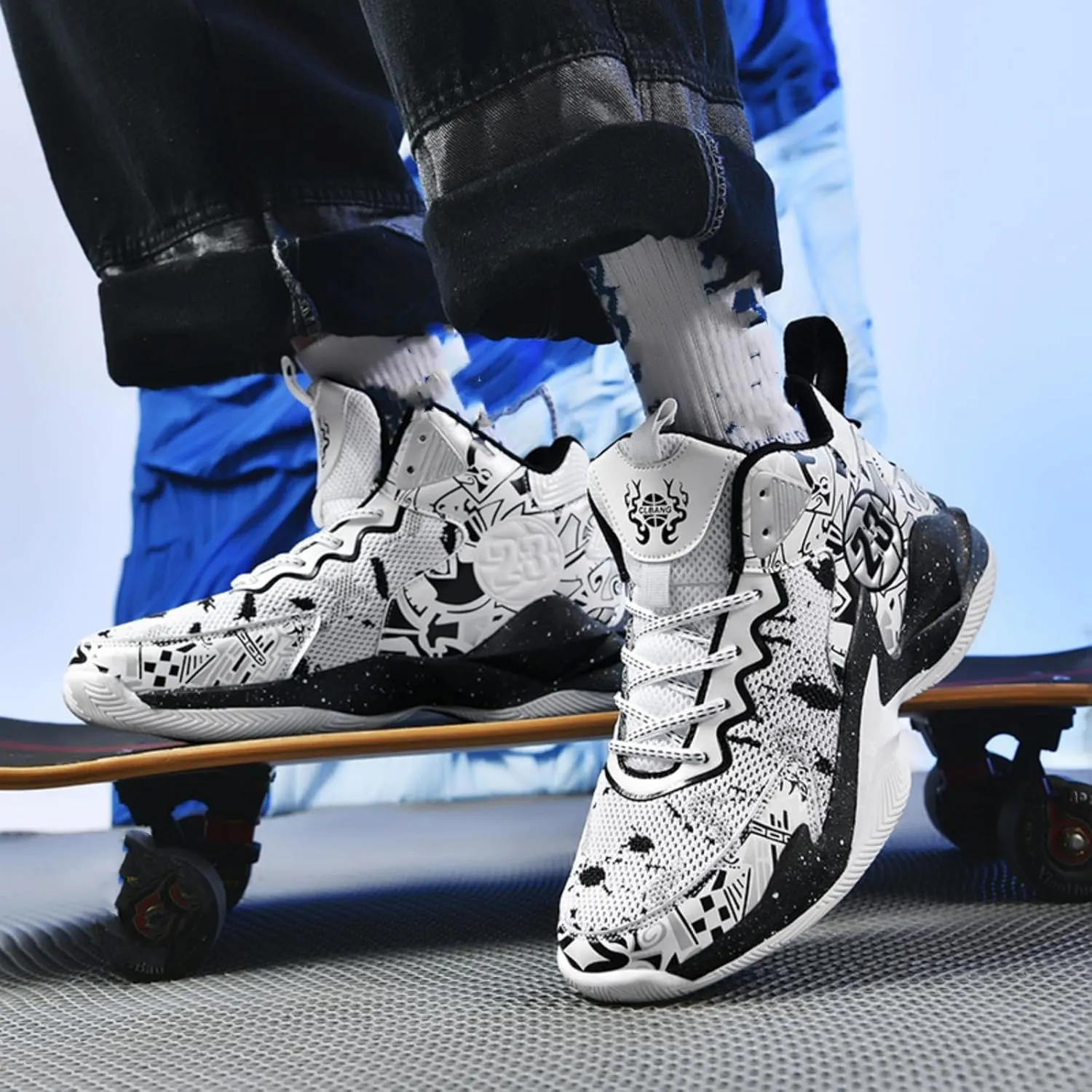 Mens High Top Lace Up Fashion Basketball Shoes with Arch Support Soft Running Shoes Non-Slip Train Sport Volleyball Sneakers