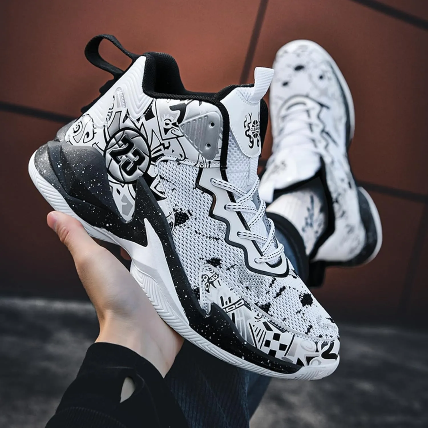 Mens High Top Lace Up Fashion Basketball Shoes with Arch Support Soft Running Shoes Non-Slip Train Sport Volleyball Sneakers