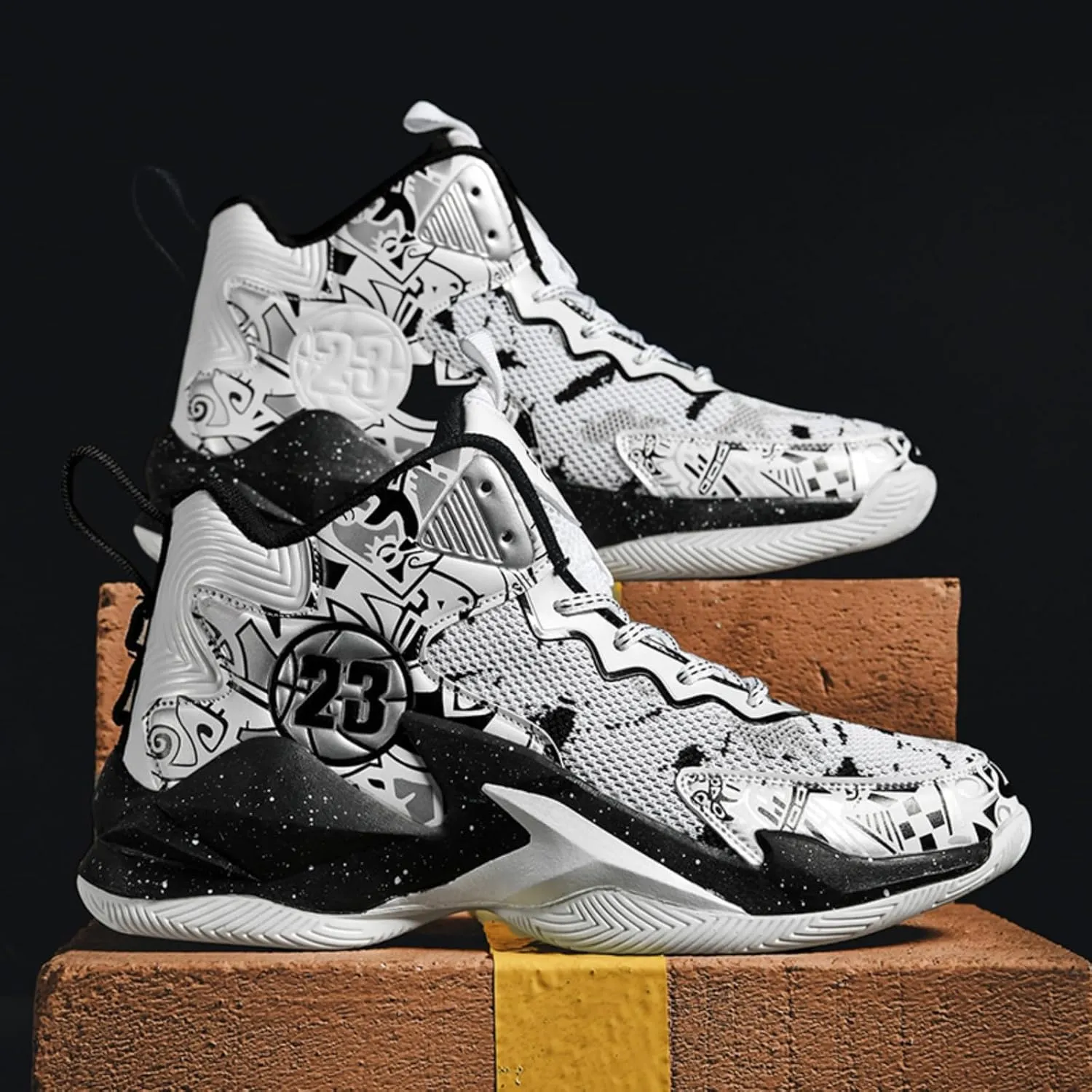 Mens High Top Lace Up Fashion Basketball Shoes with Arch Support Soft Running Shoes Non-Slip Train Sport Volleyball Sneakers