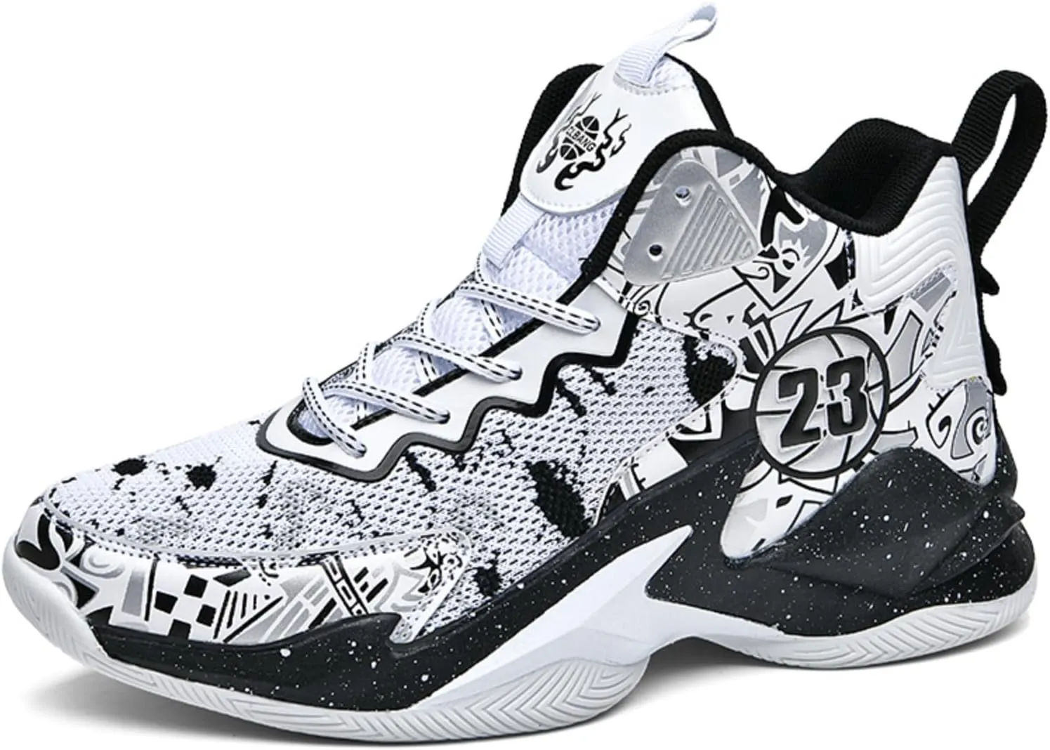 Mens High Top Lace Up Fashion Basketball Shoes with Arch Support Soft Running Shoes Non-Slip Train Sport Volleyball Sneakers