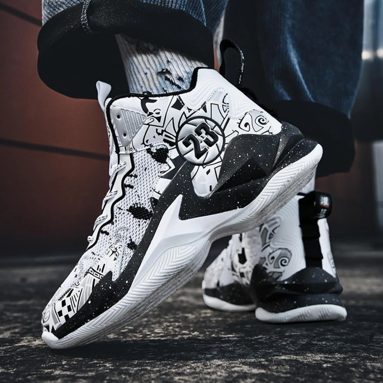 Mens High Top Lace Up Fashion Basketball Shoes with Arch Support Soft Running Shoes Non-Slip Train Sport Volleyball Sneakers