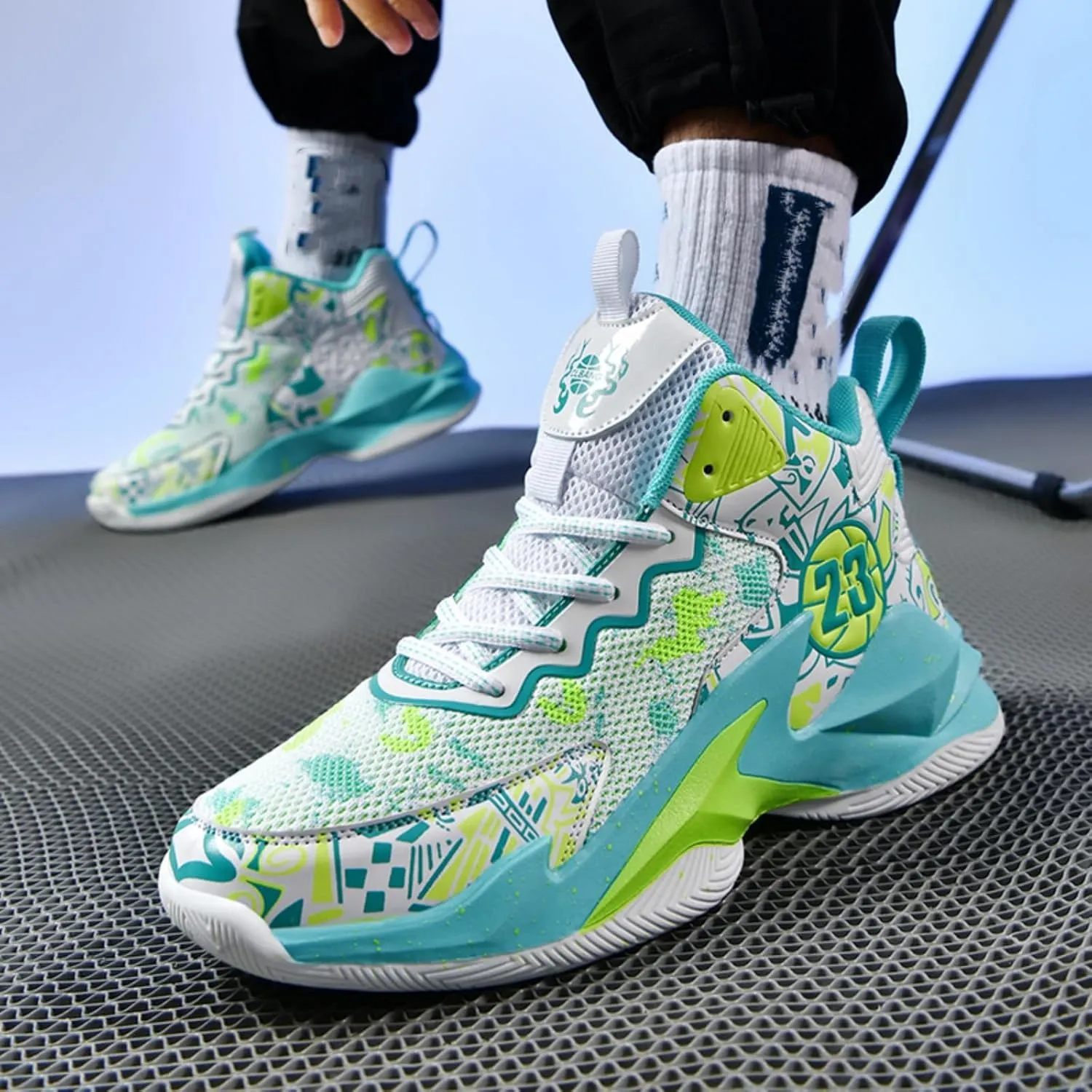 Mens High Top Lace Up Fashion Basketball Shoes with Arch Support Soft Running Shoes Non-Slip Train Sport Volleyball Sneakers
