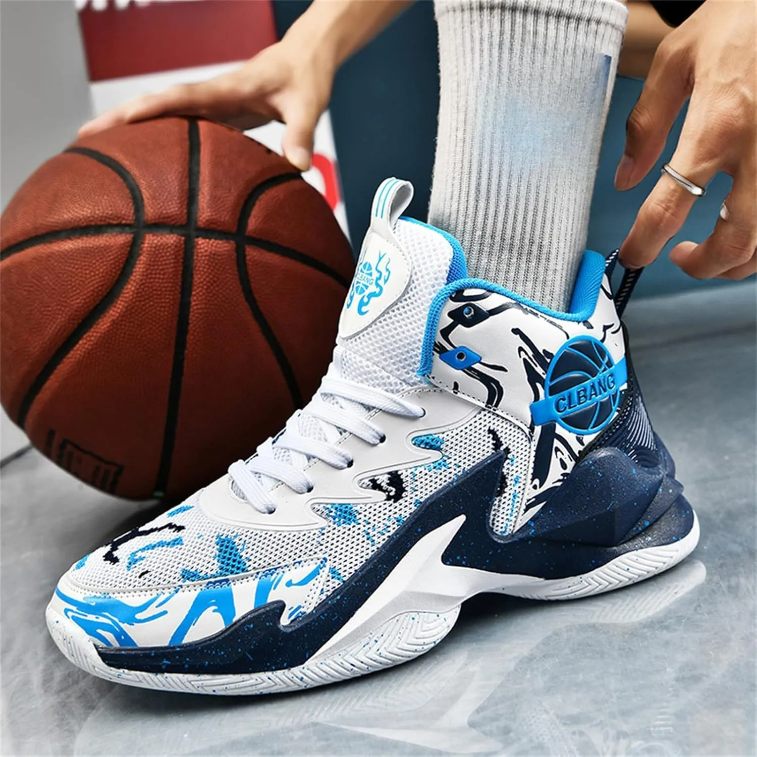Men's Lace Up High Top Fashion Basketball Shoes with Arch Support Lightweight Non-Slip Running Tennis Sneakers Classic Chinese Trend Sports Shoes