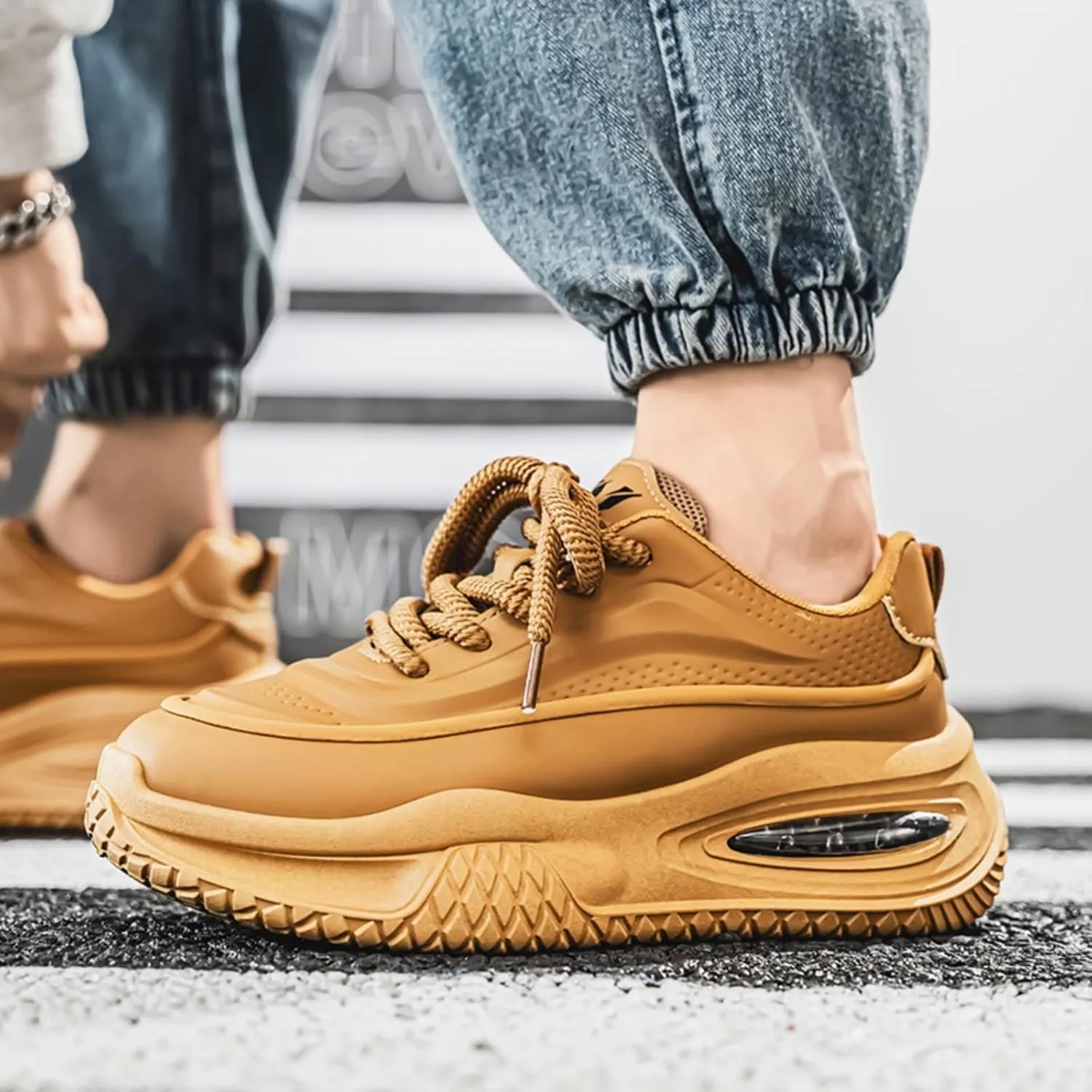 Mens Leather Lace Up Platform Sneakers with Fur Lined Casual Non-Slip Shock Absorbing Heighten Fashion Winter Warm Walking Workout Dad Shoes