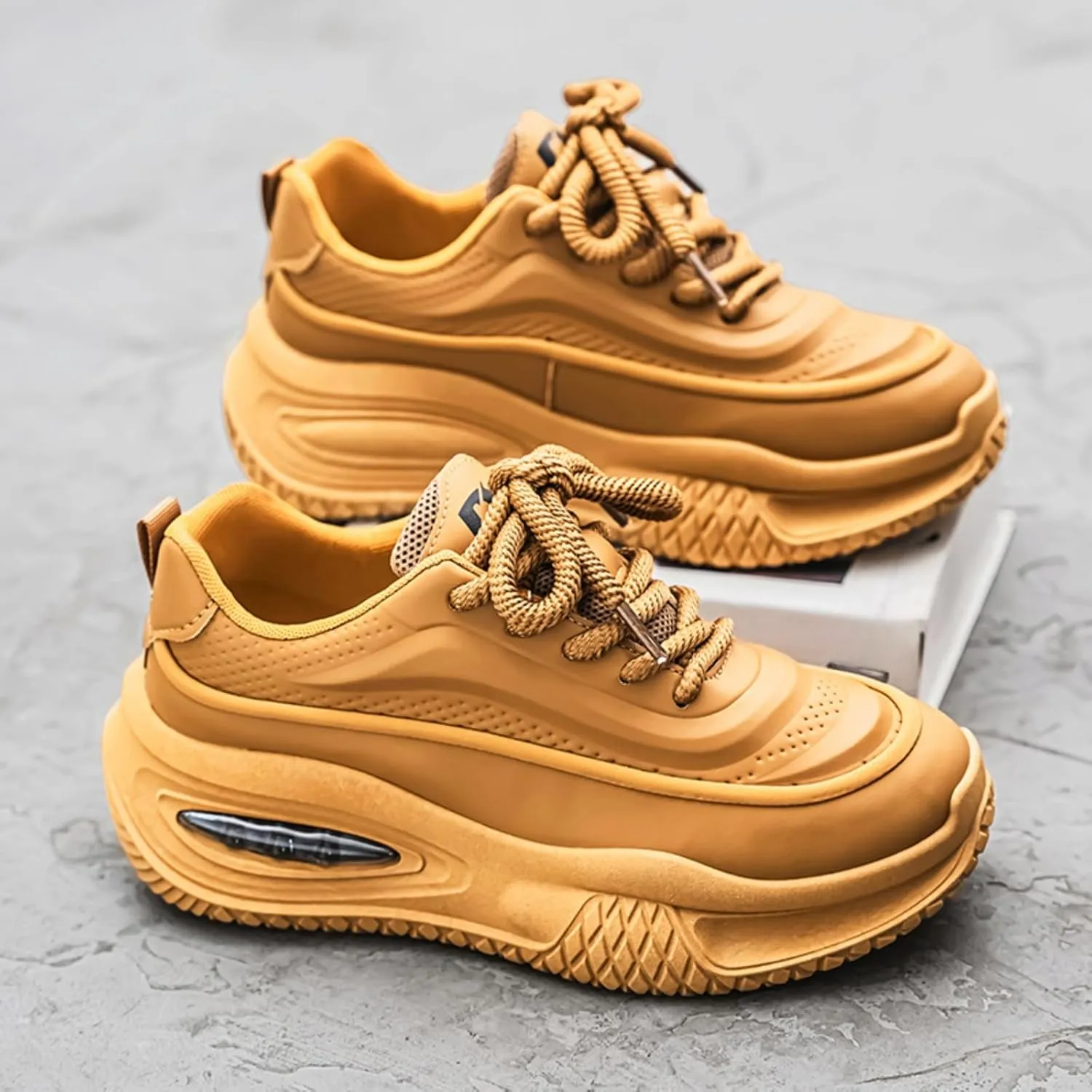 Mens Leather Lace Up Platform Sneakers with Fur Lined Casual Non-Slip Shock Absorbing Heighten Fashion Winter Warm Walking Workout Dad Shoes
