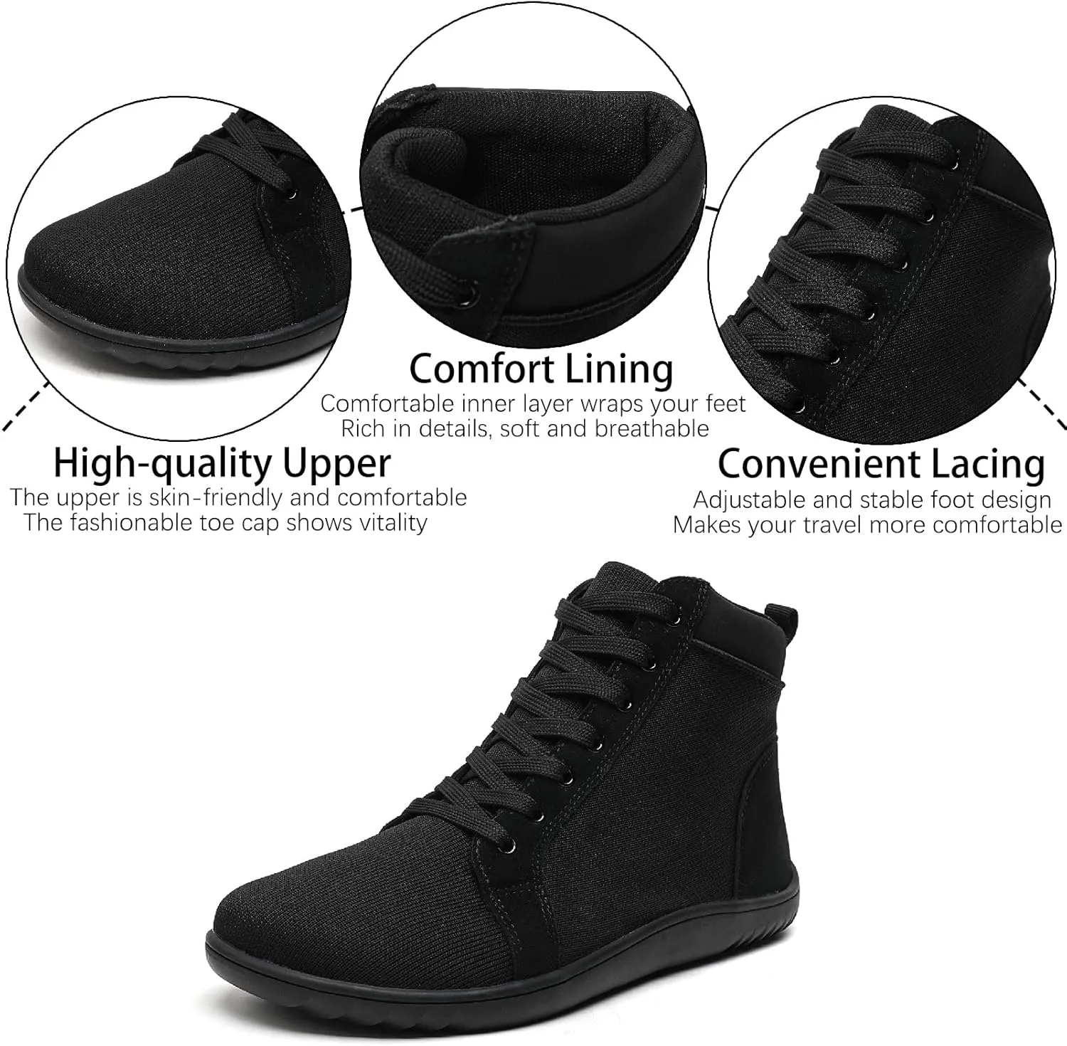 Men's Leather Platform Ankle Boots Casual Comfortable Lace Up Wide Toe Box Barefoot Booties Sneakers Lightweight Anti-Slip Outdoor Driving Walking Boots