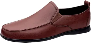 Men's Loafers Shoes Dual Elastic Band Solid Color Round Toe PU Leather Lightweight Anti-Slip Slip Resistant Prom