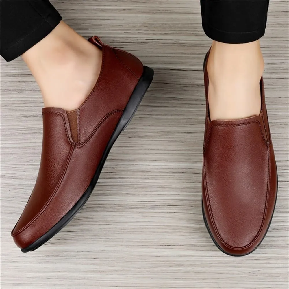 Men's Loafers Shoes Dual Elastic Band Solid Color Round Toe PU Leather Lightweight Anti-Slip Slip Resistant Prom