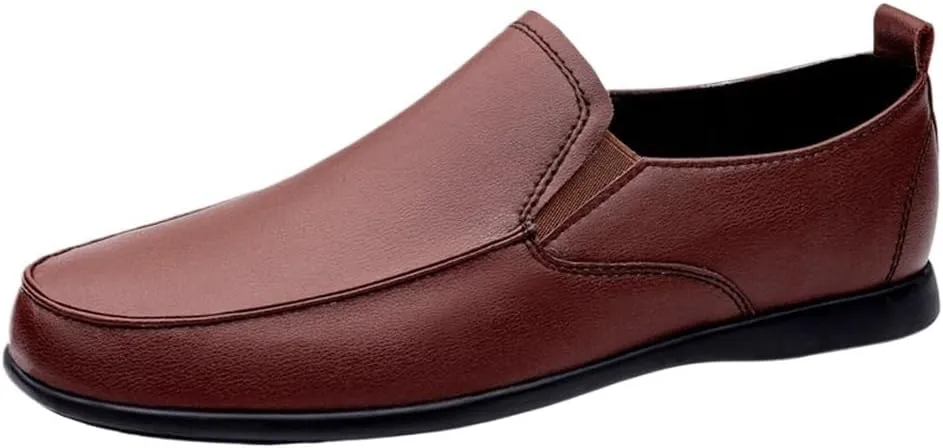 Men's Loafers Shoes Dual Elastic Band Solid Color Round Toe PU Leather Lightweight Anti-Slip Slip Resistant Prom