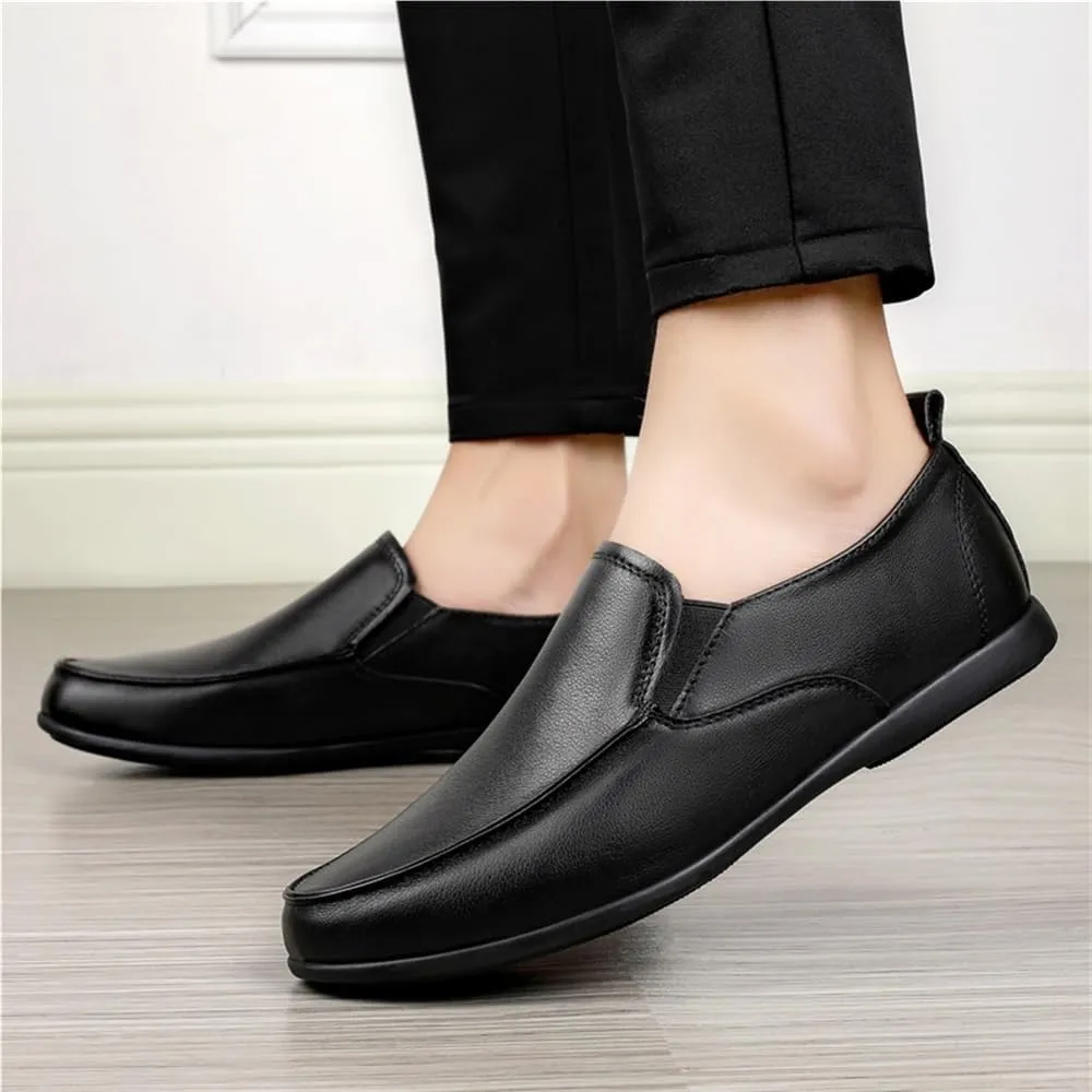 Men's Loafers Shoes Dual Elastic Band Solid Color Round Toe PU Leather Lightweight Anti-Slip Slip Resistant Prom