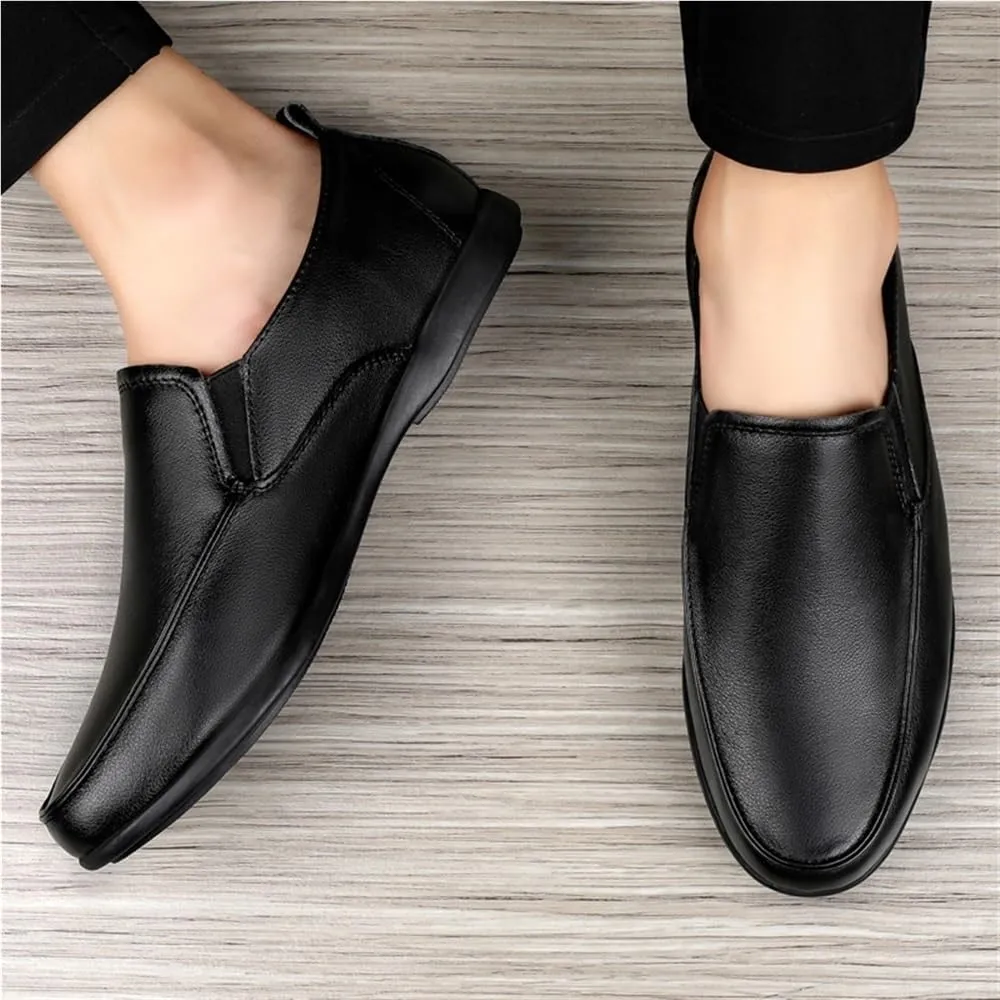 Men's Loafers Shoes Dual Elastic Band Solid Color Round Toe PU Leather Lightweight Anti-Slip Slip Resistant Prom