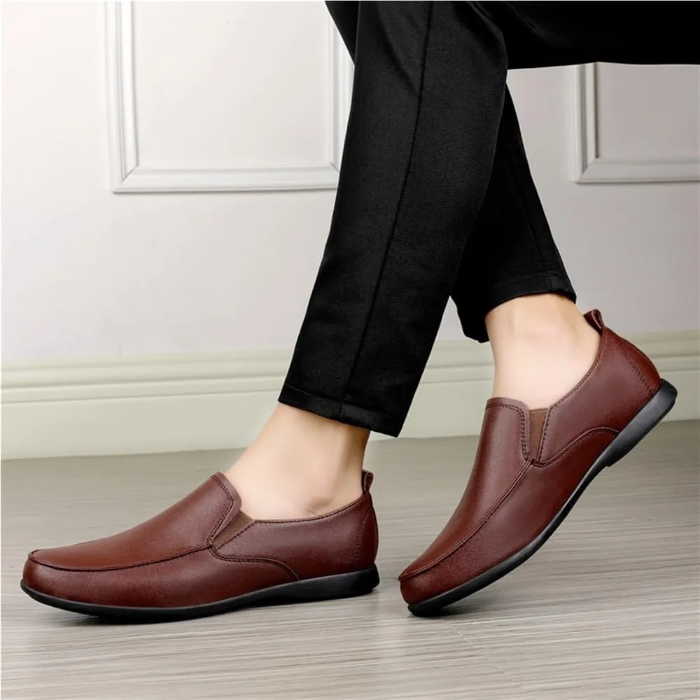 Men's Loafers Shoes Dual Elastic Band Solid Color Round Toe PU Leather Lightweight Anti-Slip Slip Resistant Prom